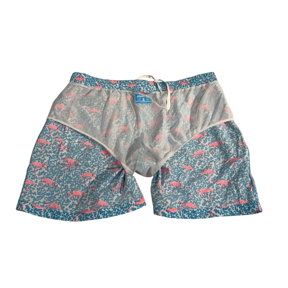 Chubbies Mens Swim Trunks XL Pink Flamingo Blue Pattern 5.5 Inseam Mesh Lined